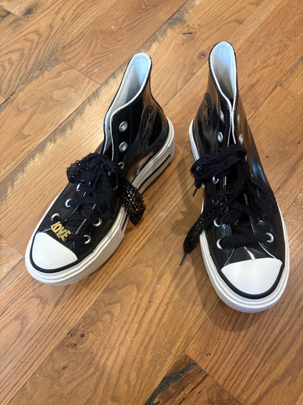 Converse Black Patent High-Top Platform Sneakers with Customized Laces for Women - Picture 3 of 8